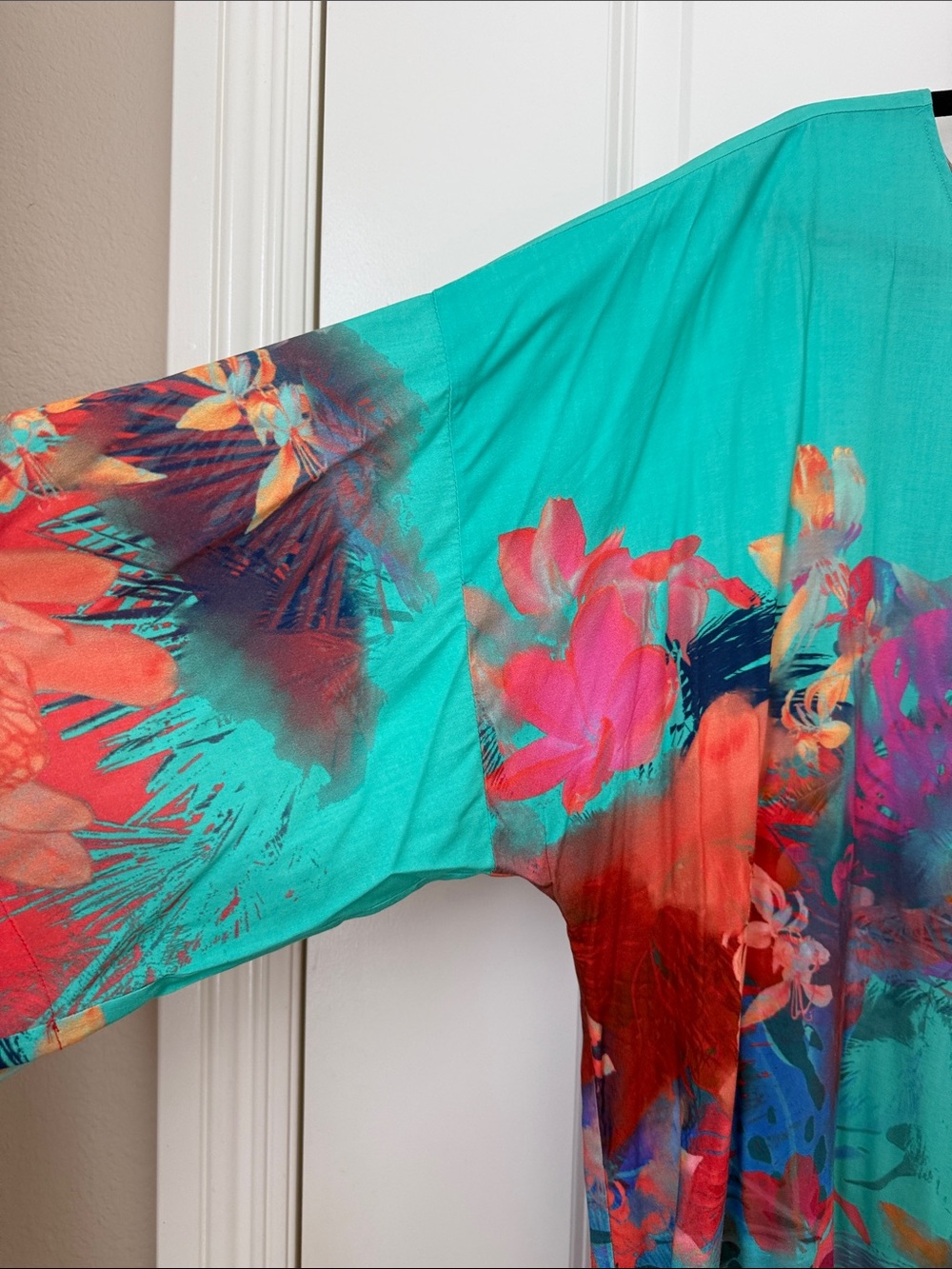 Soft Surroundings Abstract Floral Teal & Coral Women’s Tunic Top - Picture 2 of 5